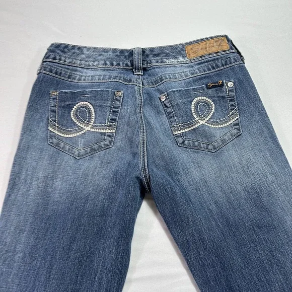Seven7 Jeans Womens 4 Blue Slim Straight Mid Rise Distressed Stretch Denim - Picture 4 of 12